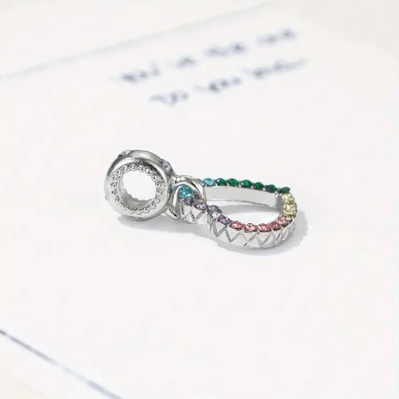 New Silver Heart Rainbow CZ Rhinestone Charm Bracelet Bead - Picture 2 of 2